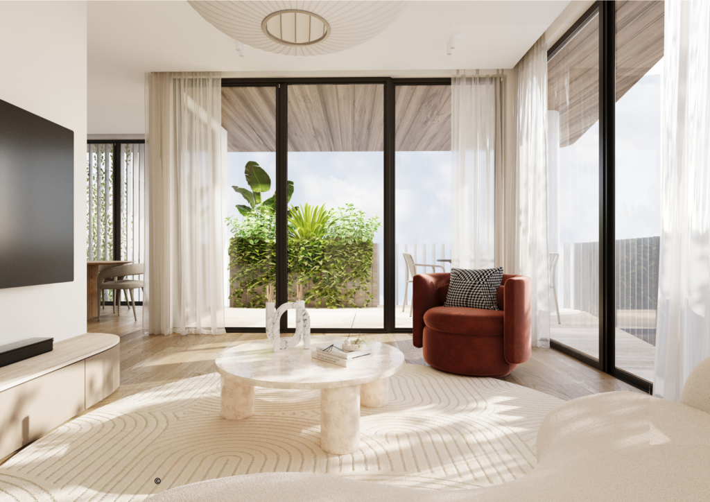 Interior view of Poets Lane, showcasing modern living spaces with abundant natural light and contemporary design.