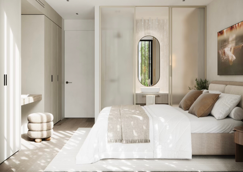 Elegant ensuite bathroom in Poets Lane featuring a modern design with high-end finishes and natural light.